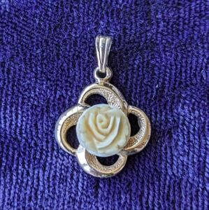 Vintage 12K Gold Filled Pendant With Carved Rose Flower, Stamped And Signed